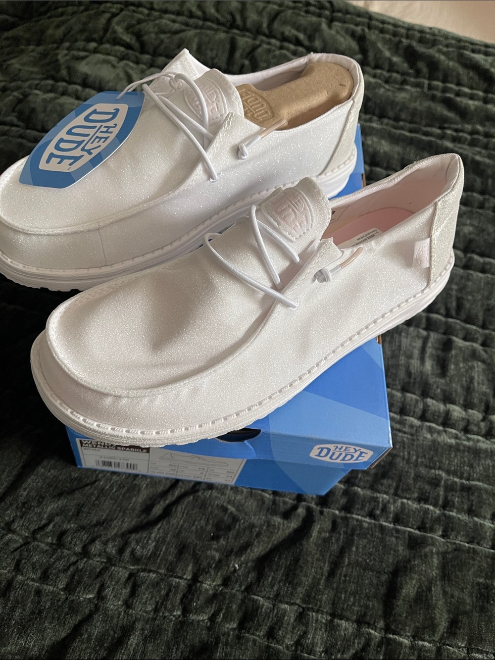 Hey Dude White Glitter Slip-On Loafers